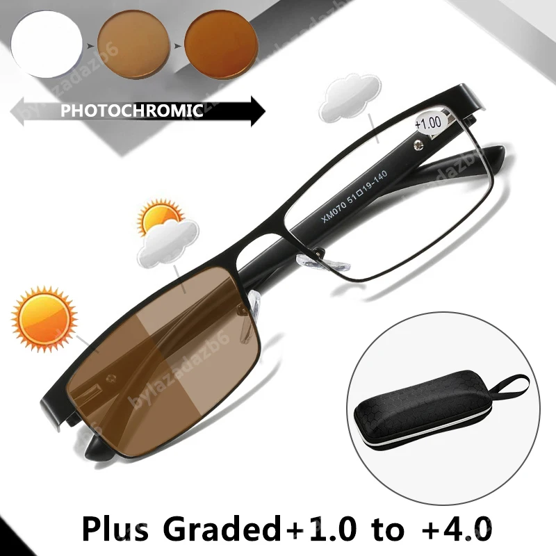 

Photochromic Reading Glasses Men Titanium Alloy Hyperopia Eyeglasses with Box Vintage Gafas +1.0 To +4.0 Mens Glasses