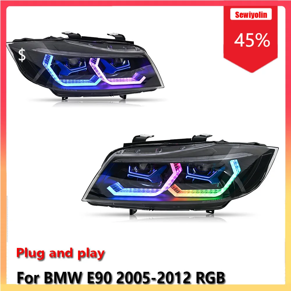 

Автомобильные светодиодные фары, детали для BMW E90 2005-2012 RGB, противотуманные DRL, стоп-сигнал, указатель поворота, Plug and Play