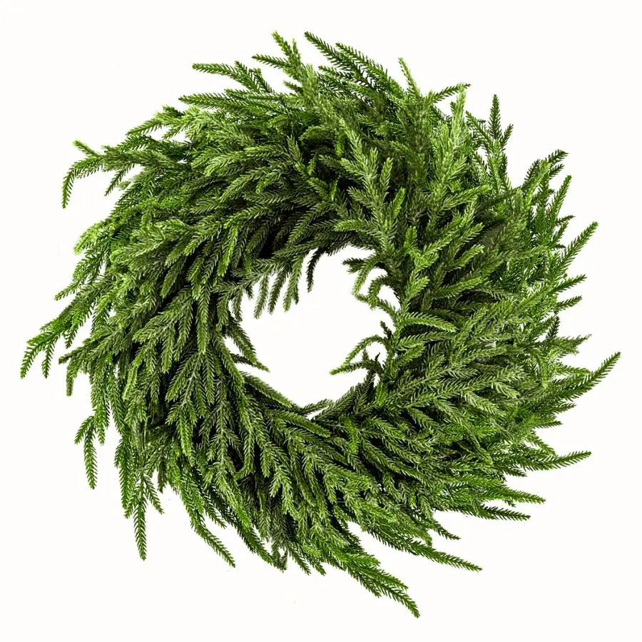 

24 Norfolk Pine Wreath for Front Door, Real Touch Norfolk Pine Wreath Artificial Green Wreath Greenery Realistic Wreath Holiday