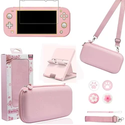 8 in 1 For NS Switch LITE Console Accessories Kit Pink Sakura PU Carry Pouch Case With Screen Protector