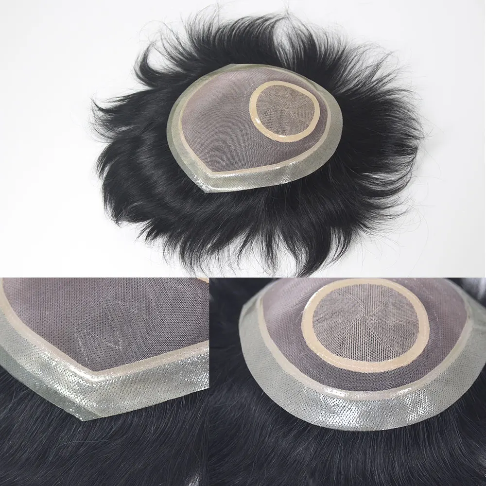 15x17 سنتيمتر الشعر المستعار الإنسان غرامة قاعدة الحرير أحادية مع بو الشعر المستعار # 1B 5 بوصة للرجال وحدة أنظمة الاستبدال شعر مستعار لآسيا