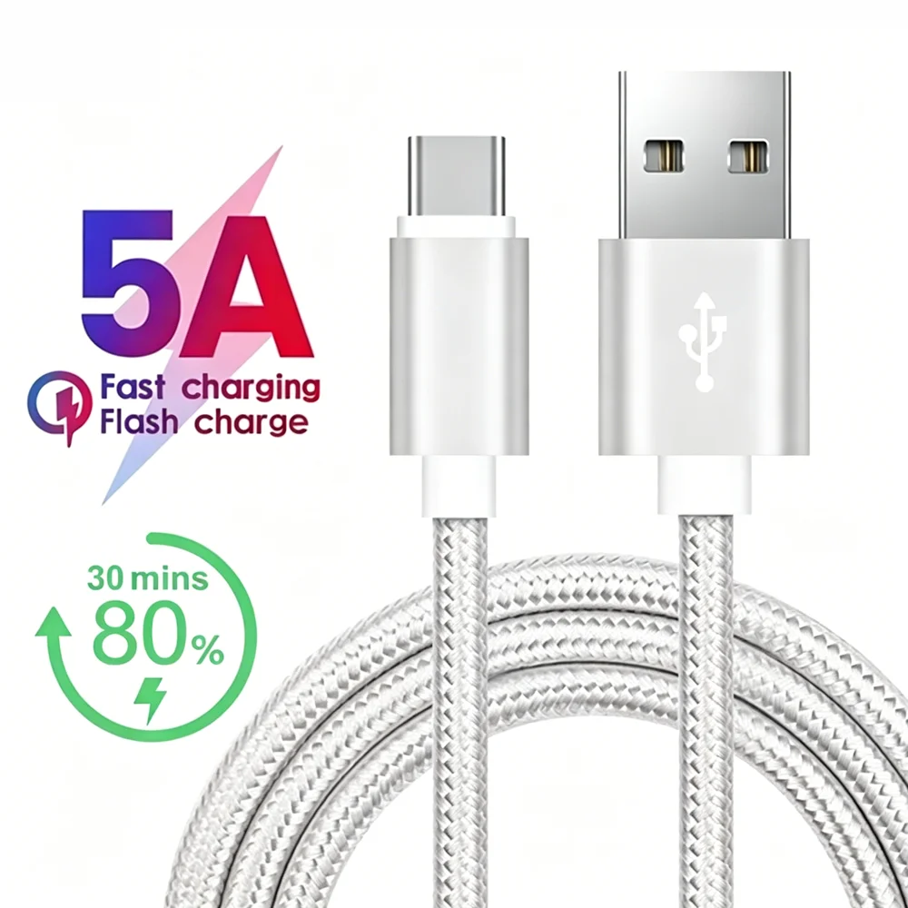 Fast Charging Cable Type C USB For iPhone 15 16 17 Samsung S25 A55 Xiaomi 14T Redmi Note 13 POCO X5 Huawei Realme Braided Cable