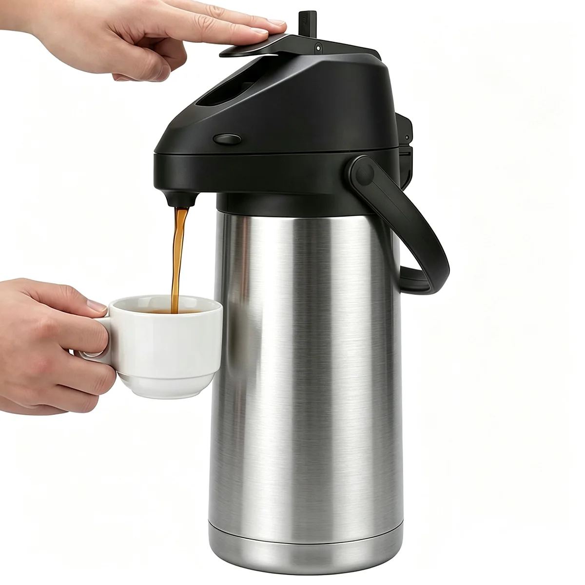 Leeseph Kaffeekaraffe mit Pumpe, 1,9/4 l isolierter Edelstahl, großer Airpot-Kaffeekaraffe, Hebelwirkung für heißes/kaltes Wasser
