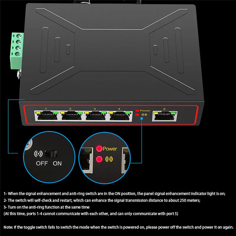 A07I 5 Poorten 100M Industriële Netwerk Switch RJ45 Hub Internet Splitter RJ45 Switch Plug en Play DIN Rail Type Verbeteren schakelaar