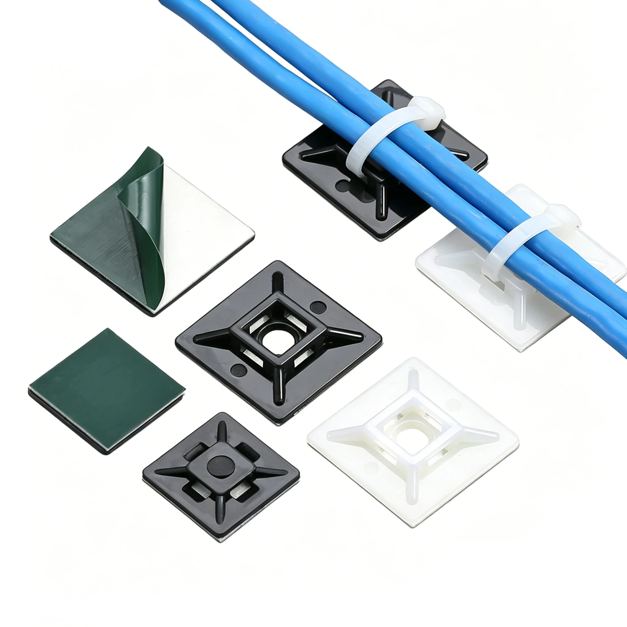 100PCS Self Adhesive Cable Tie Base Holder Green Glue Zip Tie Mount Clamps Wire Fixing Organizer for Car Home Office
