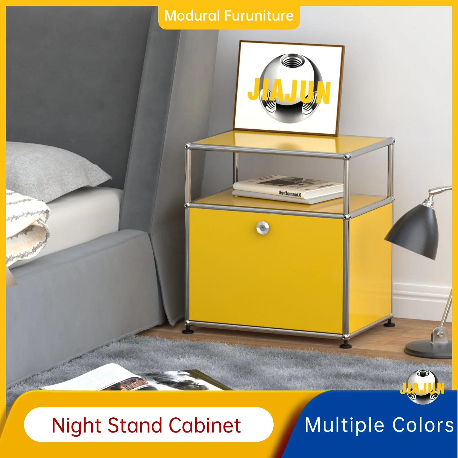 Vendedor caliente |   Mesita de noche elegante, mesitas de noche de moda, muebles de dormitorio, gabinete de almacenamiento personalizable totalmente metálico para baño