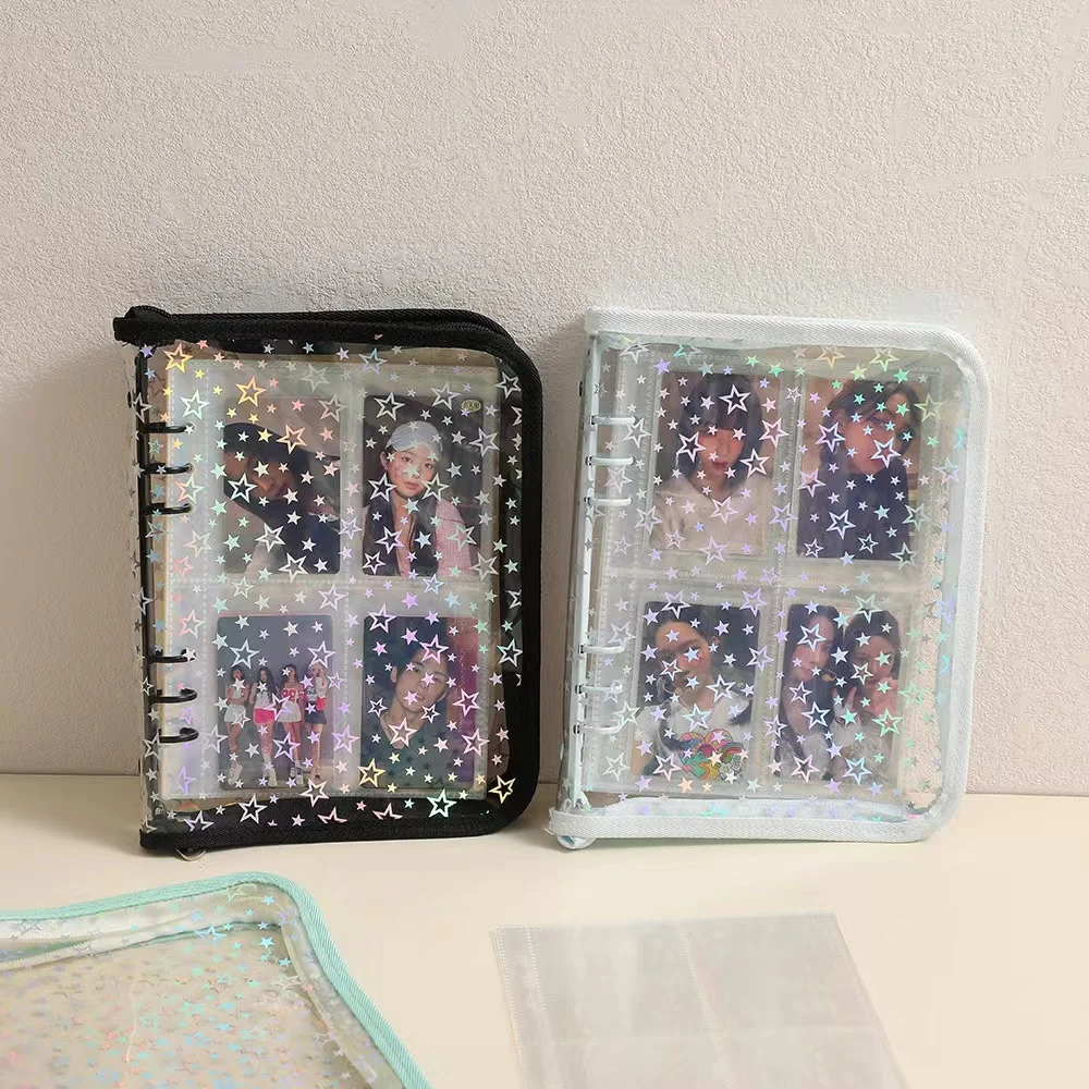 Kawaii A5 laser star transparent Binder Kpop Photocards Zipper Notebook Collect Book Idol Photo Organizer Journal Stationery