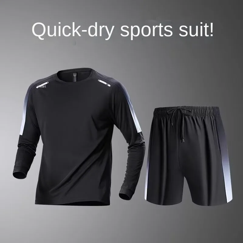 

Long sleeved quick drying sports t-shirt men's loose and breathable running fitness morning running training suit set