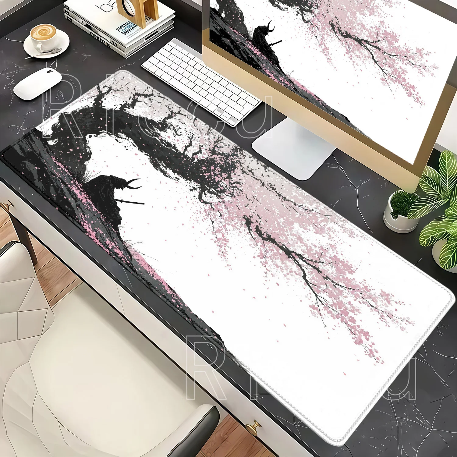 Large Sakura Cherry Blossom Samurai Mouse Pad Speed Mousepad Gaming Office Accessories Mouse Mat Kawaii Rubber Keyboard Desk Mat