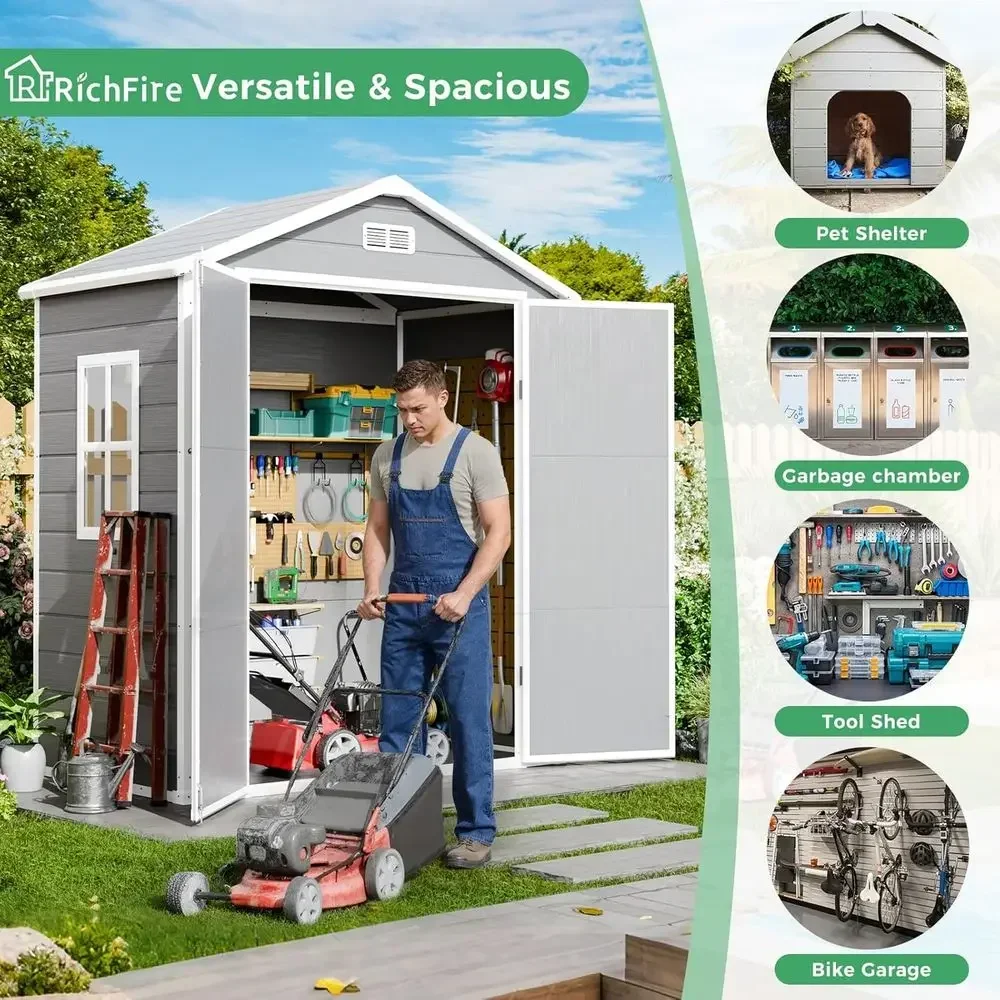 3x6 ft. Weather-resistant Plastic Outdoor Storage Shed with Floor and Lockable Door, Easy Assembly, Ideal for Garden, Tools, or