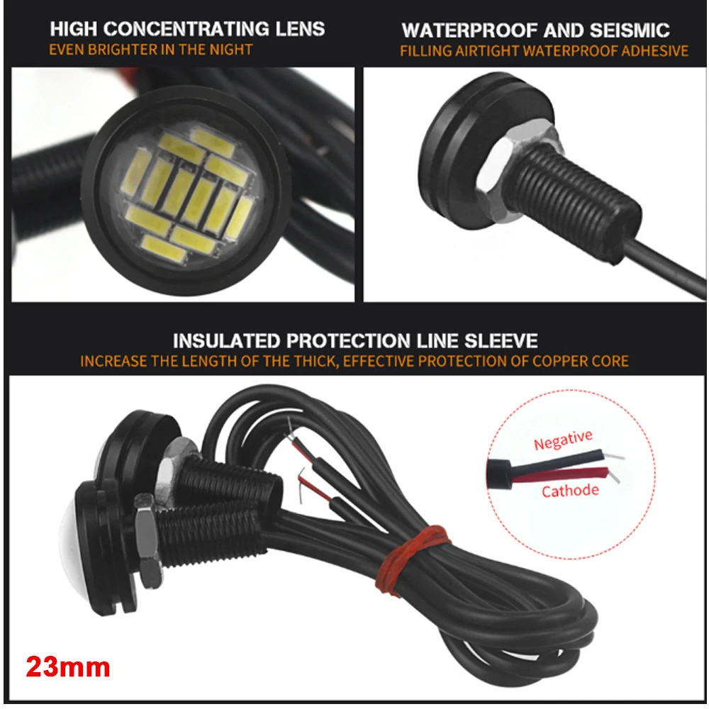 2Pcs 18/22/23mm Car Eagle Eye Led 12v Flash DRL Daytime Running Lights 9W LED Backup  Reversing Parking Signal Lamps Automobiles
