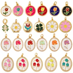 Daisy Tulip Clover Flower Charm , Gold Filled Dainty Enamel Attachment for Necklace Bracelet , Handy Craft Jewelry Supplies L12