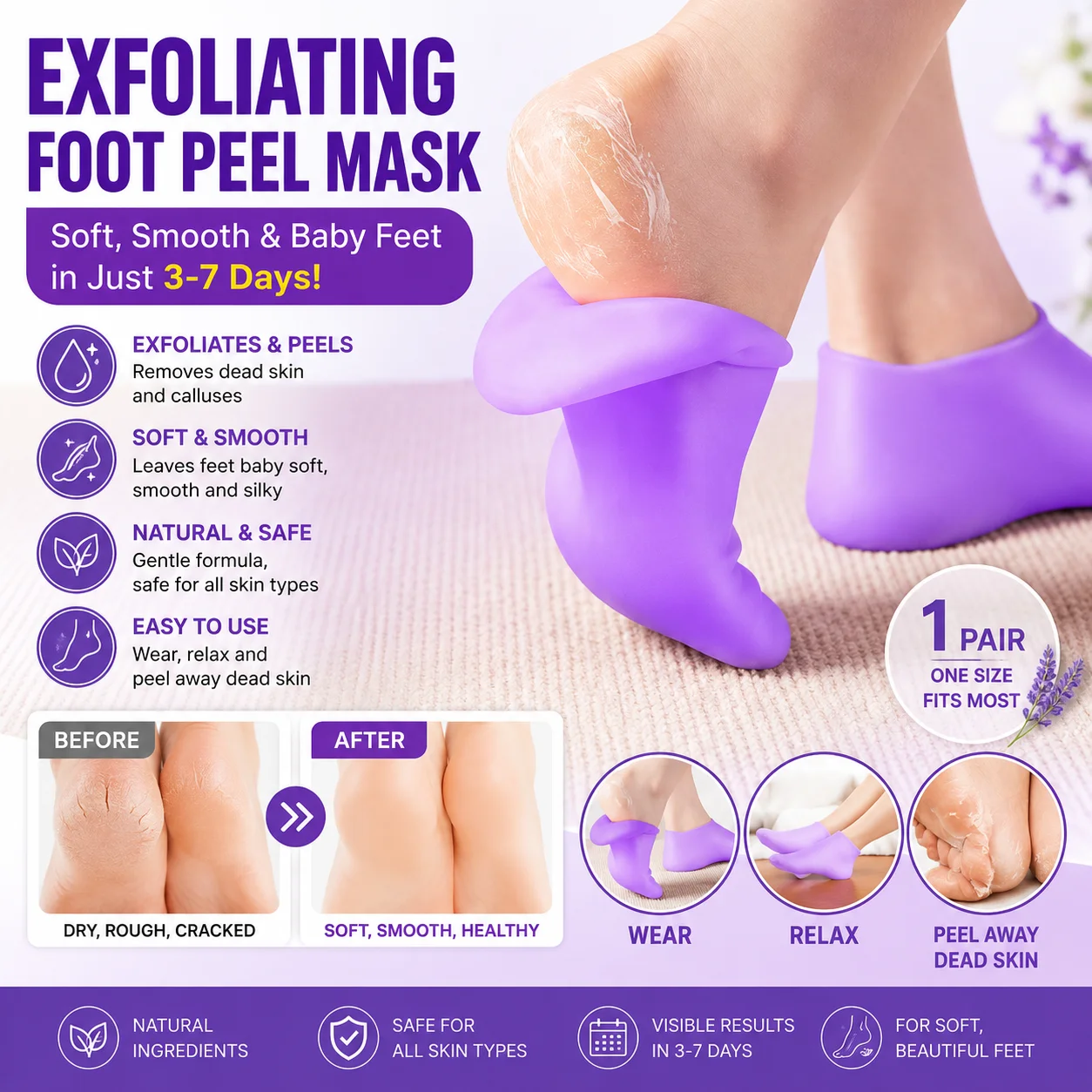 Reusable Silicone Gel Foot Moisturizing Socks Heel Protector for Dry Cracked Feet Overnight Foot Care
