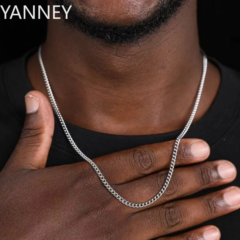

2mm S925 Silver Side Chain Necklace Hip Hop Men Women Fashion Charm Gift Jewelry Accessories