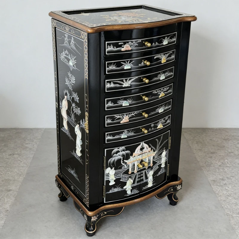 

Dian shell painted jewelry cabinet high-grade bucket cabinet flip folding mirror classical decorative cabinet export intangible