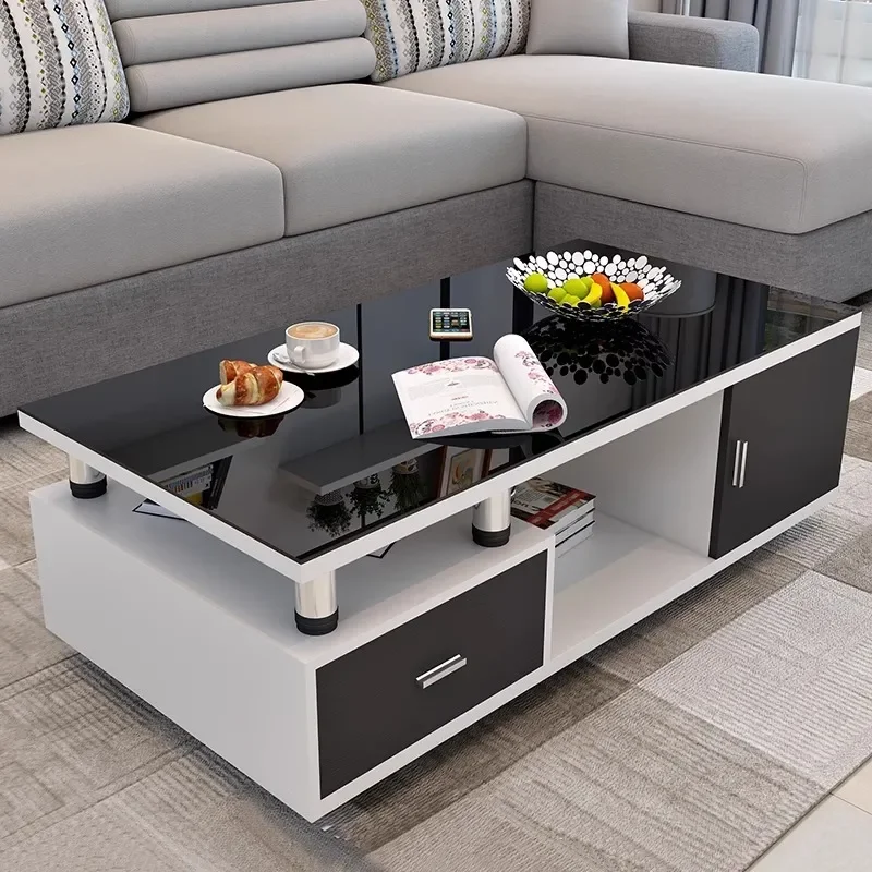 Modern Simple Small Apartment Living Room Coffee Table TV Cabinet Combination Retractable Tempered Glass Floor Cabinet