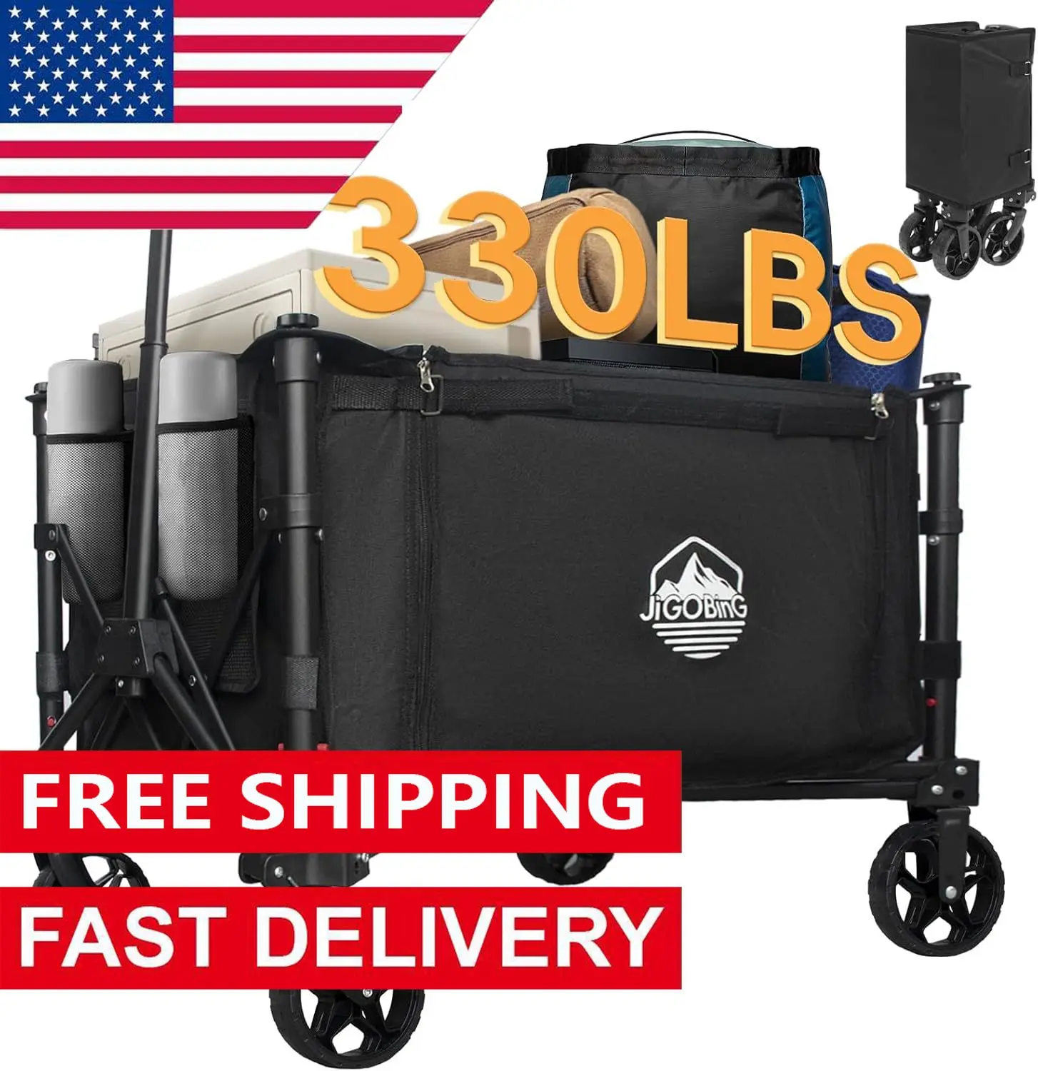 NEW Collapsible Wagon, Portable Folding Wagon Cart with Wheels Foldable, 330lbs Heavy Duty Beach Wagon Outdoor Utility Cart