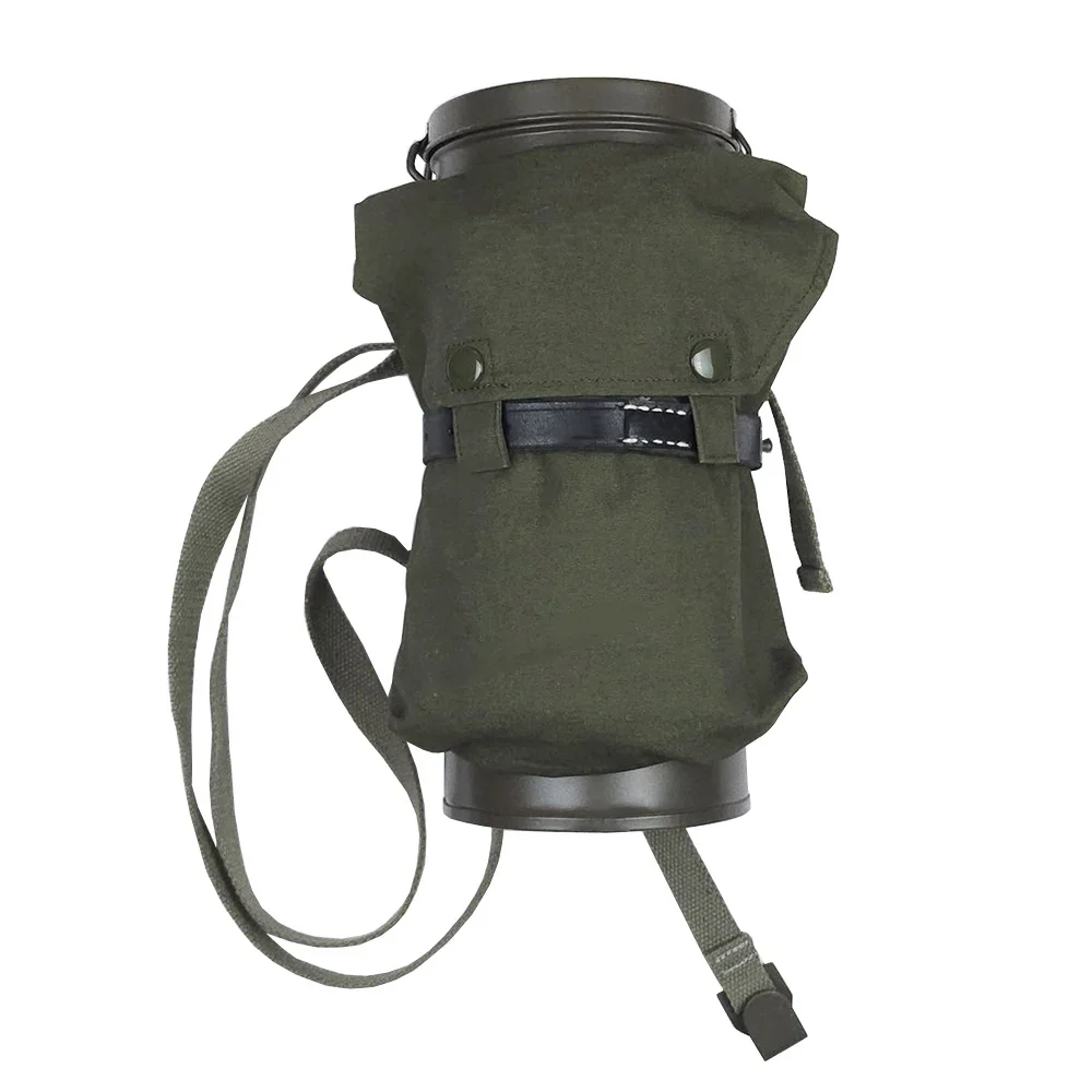 Replica WW2 German M38 Gas Mask Canister Kit Including Pouch Leather Tie Straps And Back Strap For Reenactment Display Prop