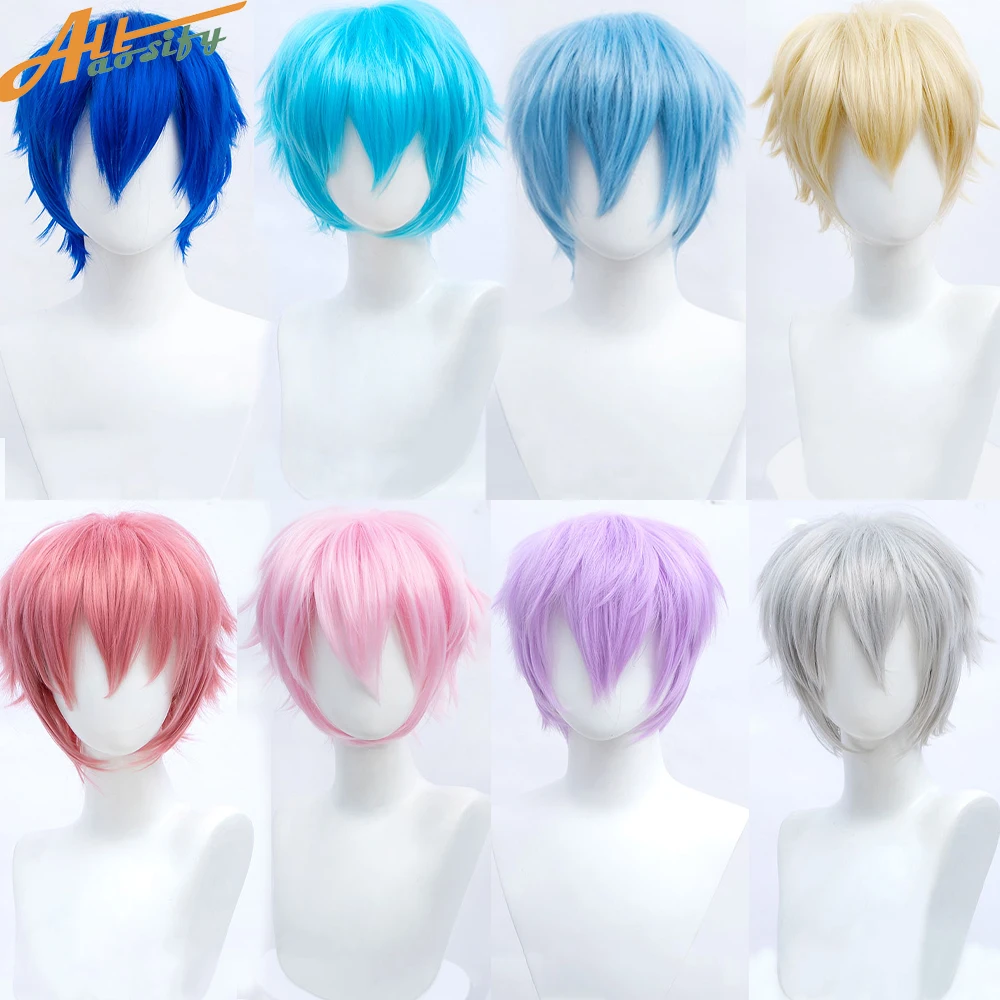 Synthetic Men's Cosplay Wig With Bangs Short Straight Heat Resistant Hair Blonde Black Blue White Halloween Anime Cosplay Wigs image 3