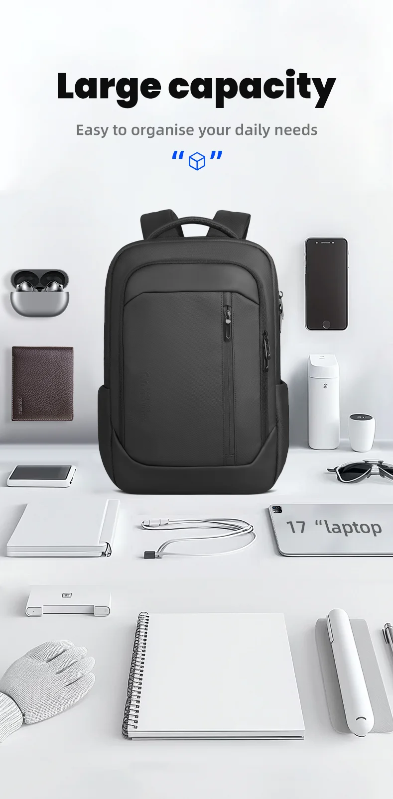 HK Neuer Design-Reiserucksack für Herren, großer Business-Rucksack für Arbeit, Pendeln, wasserdichte Oxford-Rucksäcke, 17-Zoll-Laptoptaschen mit USB – Detail 4