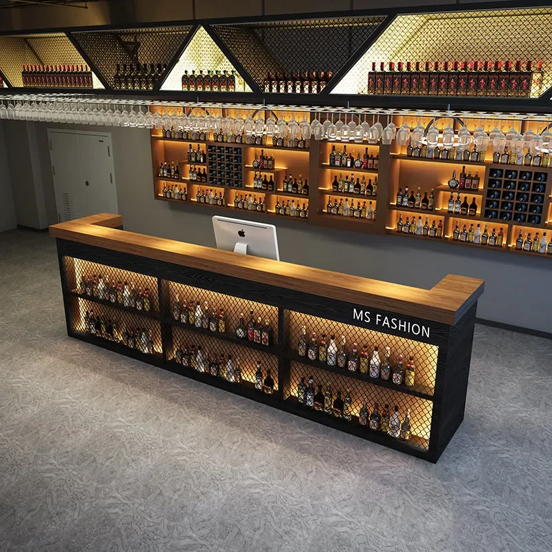 Retro Industrial Reception Desk for Bar Restaurant Gym Dance Studio Checkout Counter Solid Wood Front Office Table