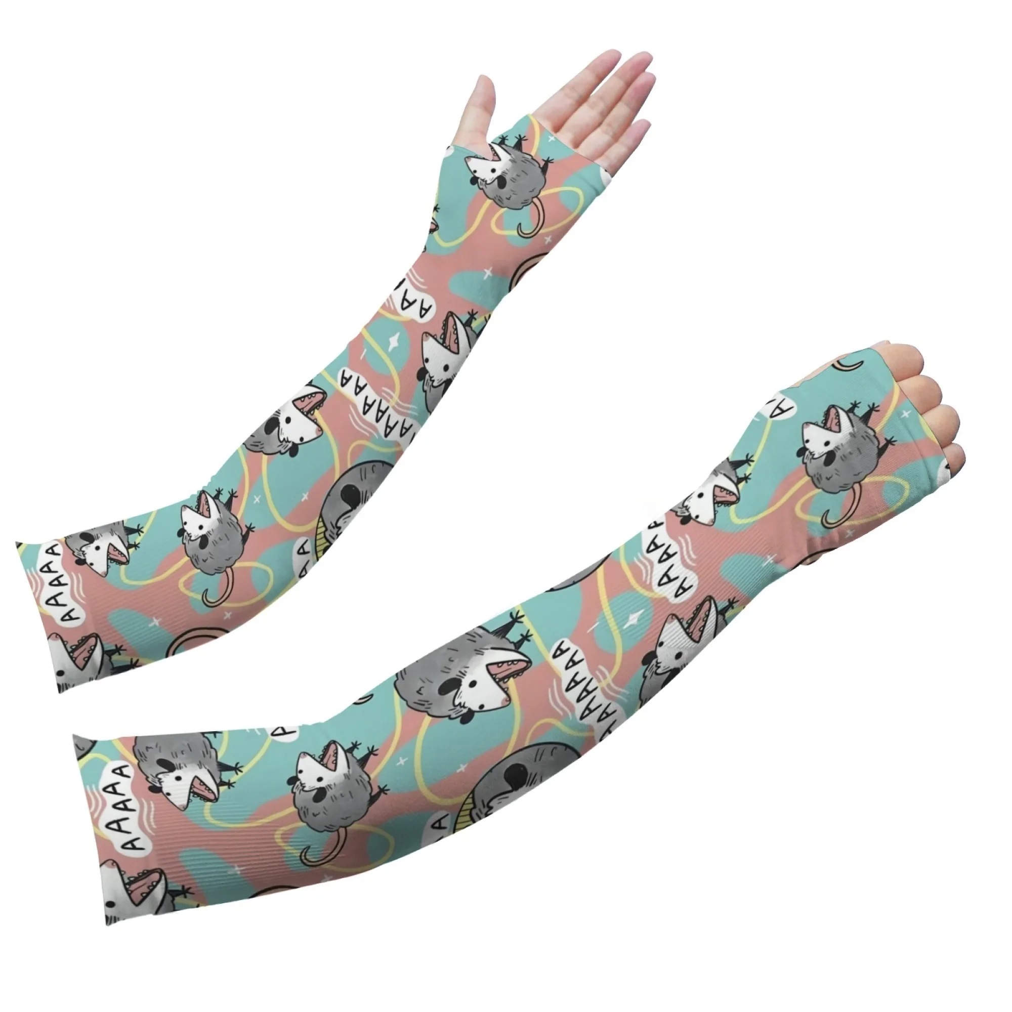 

Happy Funny Opossum Novelty Arm Sleeves Unisex Fashion Cartoon Printed Protective Sleeves Gift Breathable Comfortable Non-slip