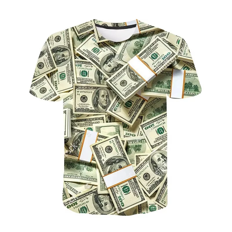 US-Dollar 3D-Druck T-Shirt für Herren, Geld-Grafik T-Shirts, Dollar-Schein Party Rundhals-Oberteile, Cosplay Street Tee Shirts
