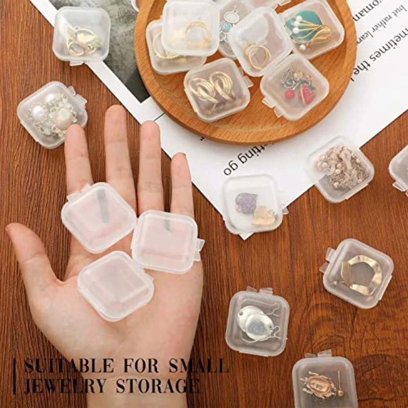 30PCS Transparent Jewelry Packaging Box Mini Square Plastic Flap Storage Case Ring Earrings Jewelry Display Container Organizer