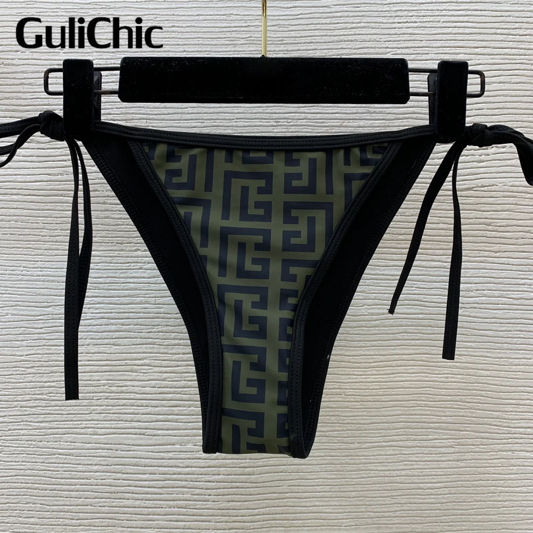 3.6 GuliChic Women Holiday Beach Sexy Bikini Set Print Halterneck Push-Up With Pad Brassiere + Triangle Bandage Briefs Swimwear