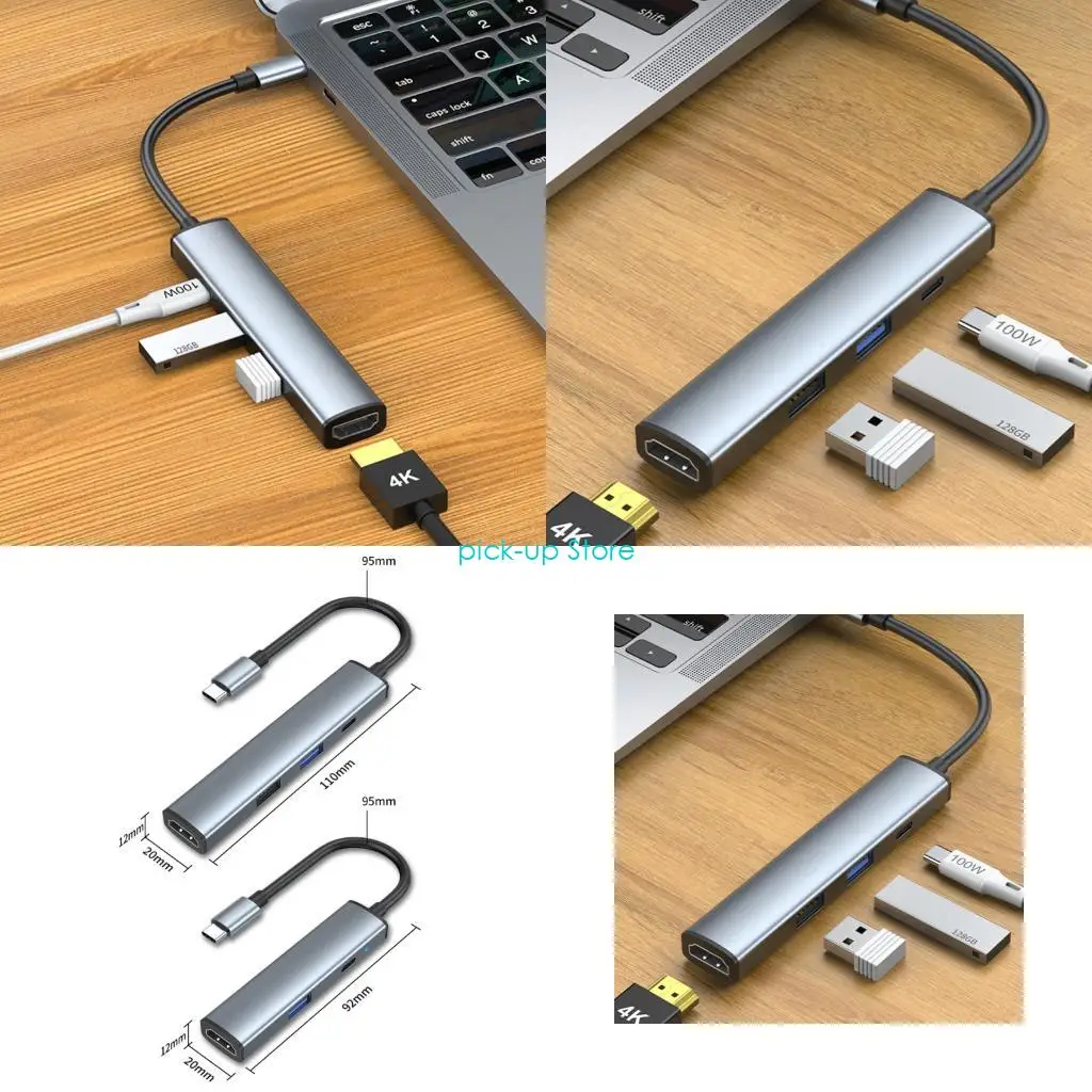 

Q5WA Портативная док-станция USB C, мощность 100 Вт, подача питания, скорость передачи 5 Гбит/с, 4K HDTV для ноутбуков