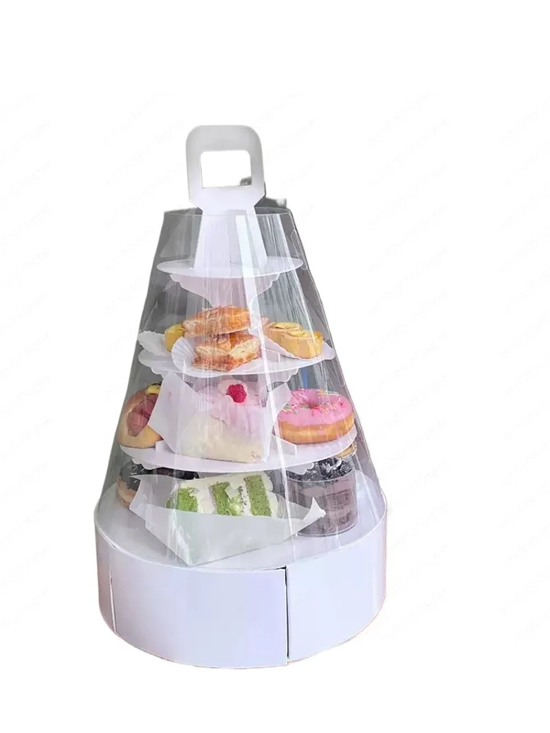 Round multi-layer three-layer transparent high-end holiday cupcakes, dessert high-rise cake boxes, dessert packaging packing