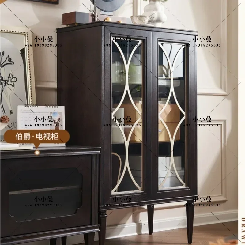 Black retro solid wood door, antique locker in living room can be customized