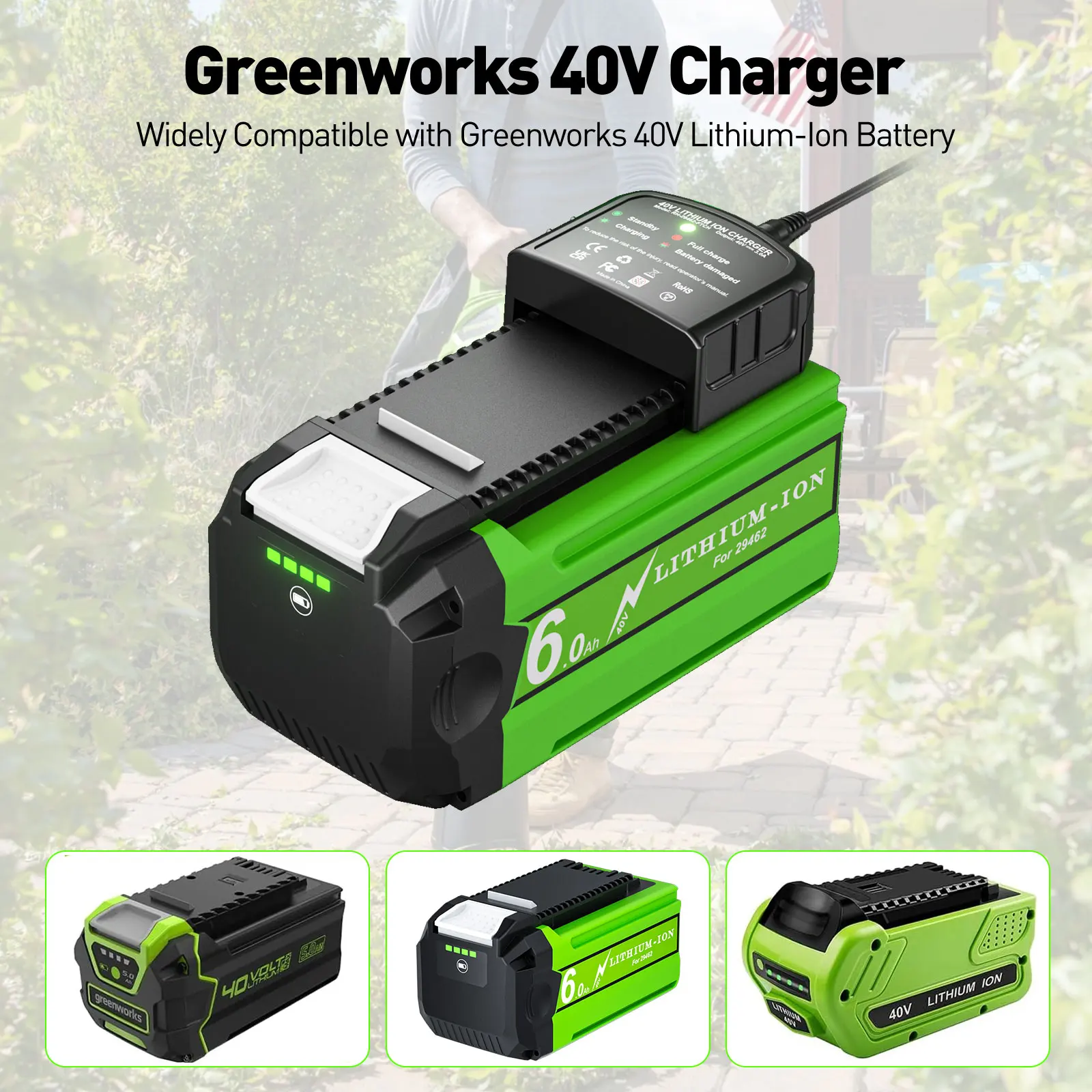 Turpow Li-ion Rechargeable Battery 40V 6000mAh for GreenWorks 29462 29472 29282 G-MAX GMAX Lawn Mower Power Tools Battery