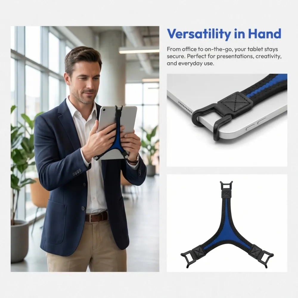 High-elastic Tablet Hand Strap Holder Portable Non-slip Triangle Securing Strap Lightweight One-Hand for 8-10Inch Tablets