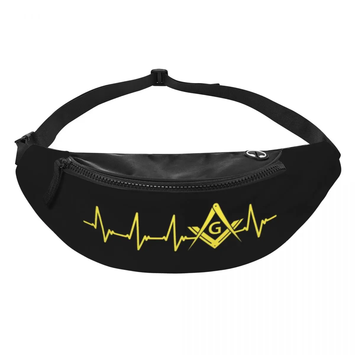 Freemason Heartbeat ECG Fanny Pack Homens Mulheres Personalizado Maçonaria Maçônica Crossbody Cintura Saco para Viajar Telefone Money Pouch