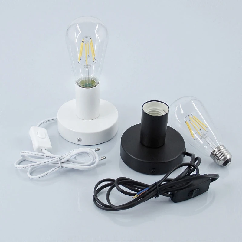 2pcs E27 Screw Socket Lamp Holder Thickened Base Lighting Fixture Lamp Holder with Wire