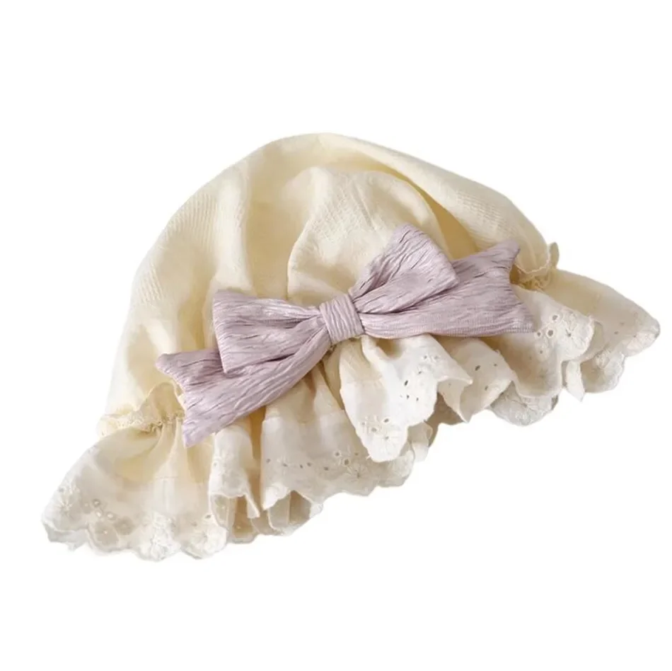 Muñeca japonesa con sentido bonito y dulce retro para niña/señora, tocado hecho a mano, estilo muñeca antigua, lazo de Lolita, visera beige con volantes/gorra de dormir