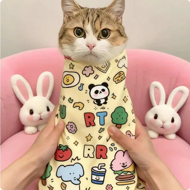 Multifunctional Cat Wrap Fabric Pet Fixed Tool Cat Fixed Fabric Cartoon Printed Self-adhesive Anti Scratch Anti Bite and Escape