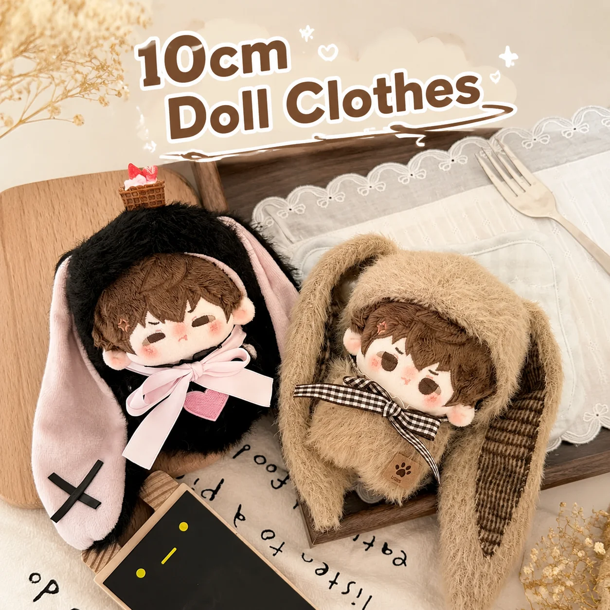 10cm Cotton Doll Clothes Cute Rabbit Ear Plush Outfit Set For Normal Body Star Body Cotton Doll Dress Up Replacement Costume