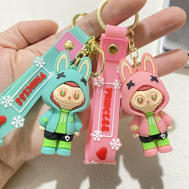 Cute Key Chain Anime Labubu Bucktooth Sheep Car Keychain for Bag Charms Doll Keyring Men Women Jewelry Wholesale Couple Gifts