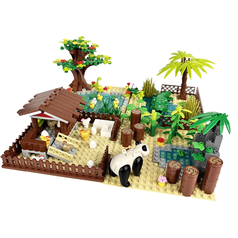 Compatible With LEGO Zoo MOC Building Blocks Toys Farm Scene Bricks Toys Tiger Breeding House Duck Crocodile Pond Chicken Coop