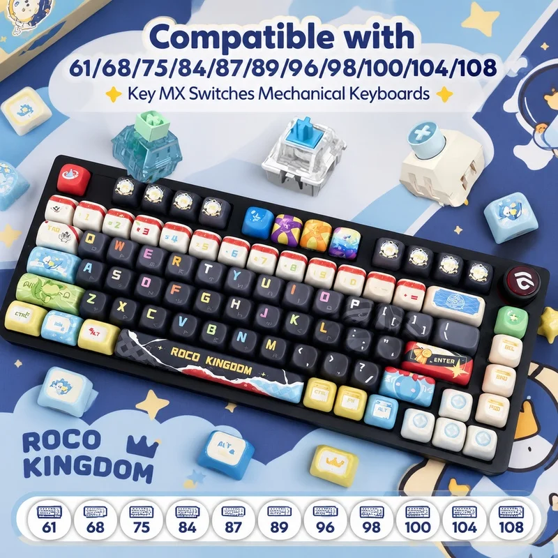 Cute Game MOA Keycaps,New Custom Doubleshot PBT Keycaps Set For MX Switches Mechanical Keyboards 60% 75% 80% 96% 100%
