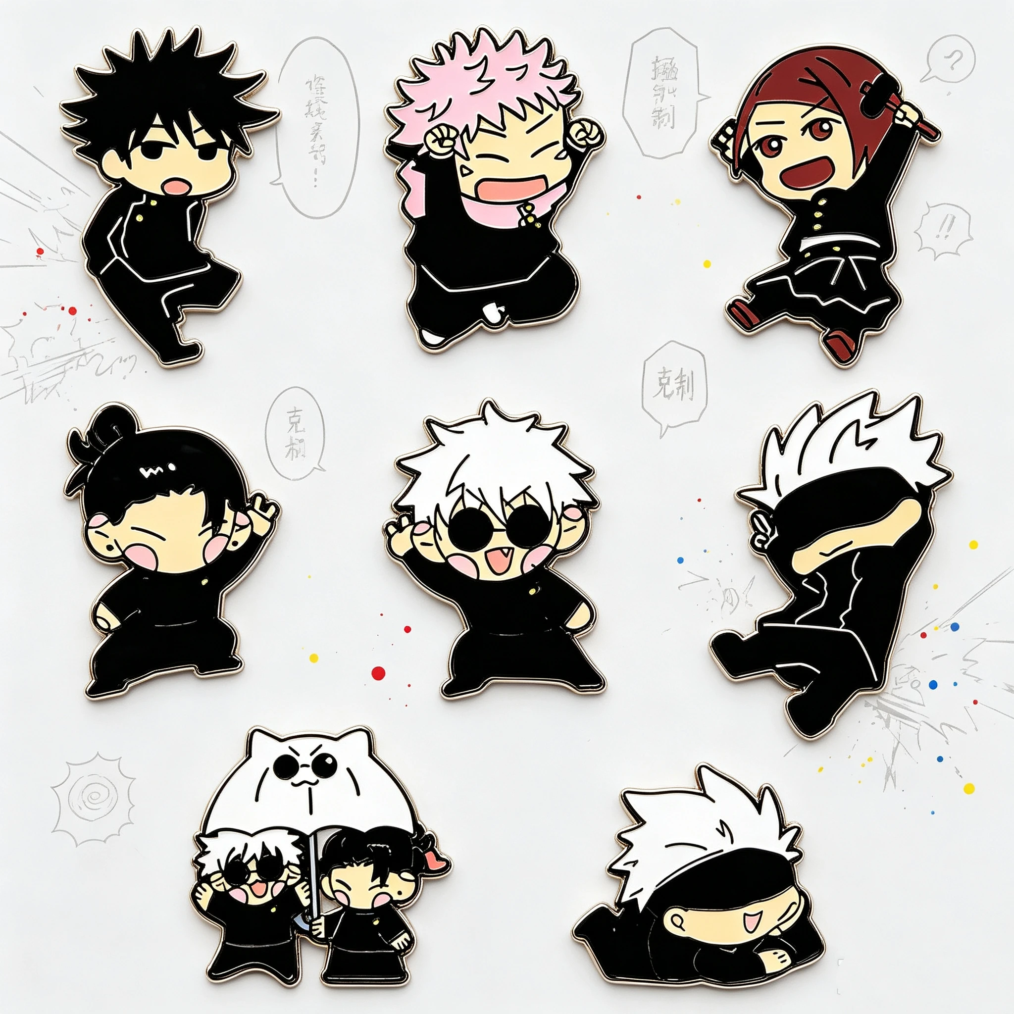 8Pcs Q Version Anime Character Enamel Pins Set, Japanese Cartoon Badges, Brooches for Backpack Jacket Fan Gift
