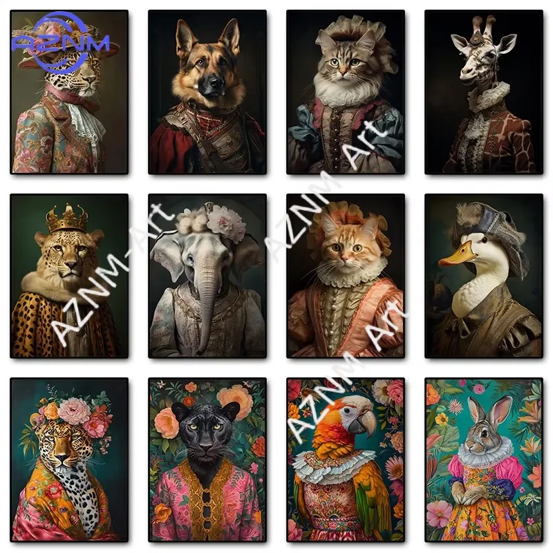 1 Stück Vintage Blumen- und Tiermotiv Aristokratisches Porträt Leopard Ente Poster Drucke Leinwanddruck Wandkunst Bild Raumdekoration