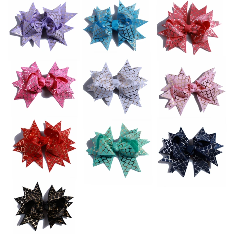 

50PCS 10CM Newborn Grosgrain Ribbon Swallow-tailed Hair Bows With Fish Scale For Hair Clips Butterfly Shaped Boutique For Head