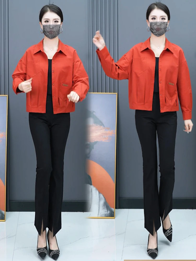 Casual Loose Pure Cotton Jaet Women's Faionable Spring Autumn New Sle Breathable Long Sve  Collar Button up Top