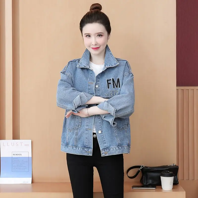

Denim Jacket Womens Clothing 2025 New Jackets Spring Autumn Embroidery Versatile Cowboy Coat Female Loose Short Outwear Tops