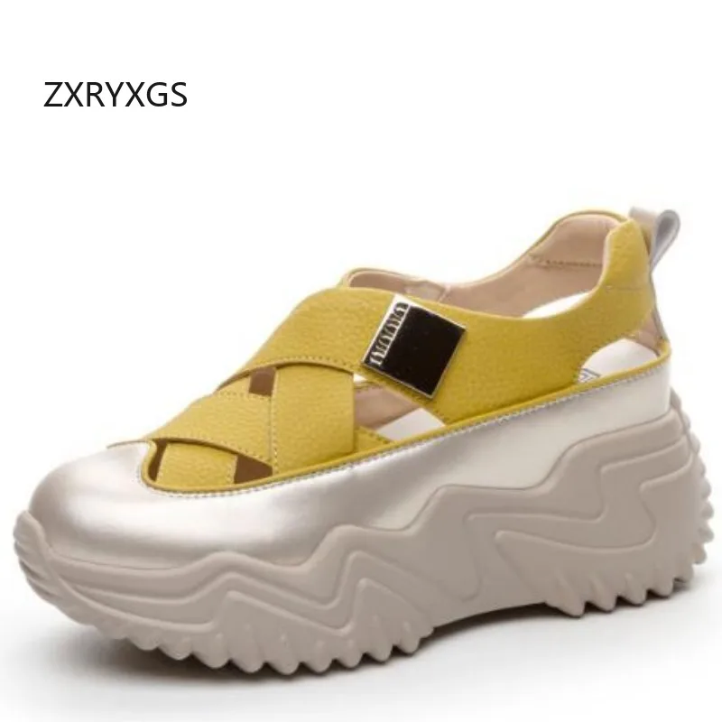 ZXRYXGS Premium Pu Leather Round Toe Summer Women Sandals 2024 New Summer Fashion Casual Sandals Platform Shoes Increase Sandals