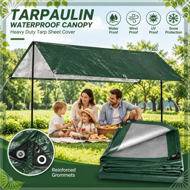 2x3m Waterproof Heavy Duty Tarp Shade Sail Reinforced Grommets Outdoor Camping Garden Beach Sun Shelter
