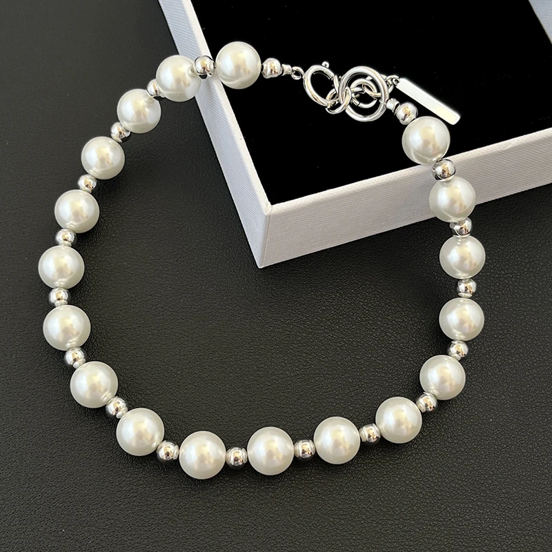 Europe America Fashion Circular Pearl Silver Bead Necklace Choker Women Jewelry Party Runway Trend